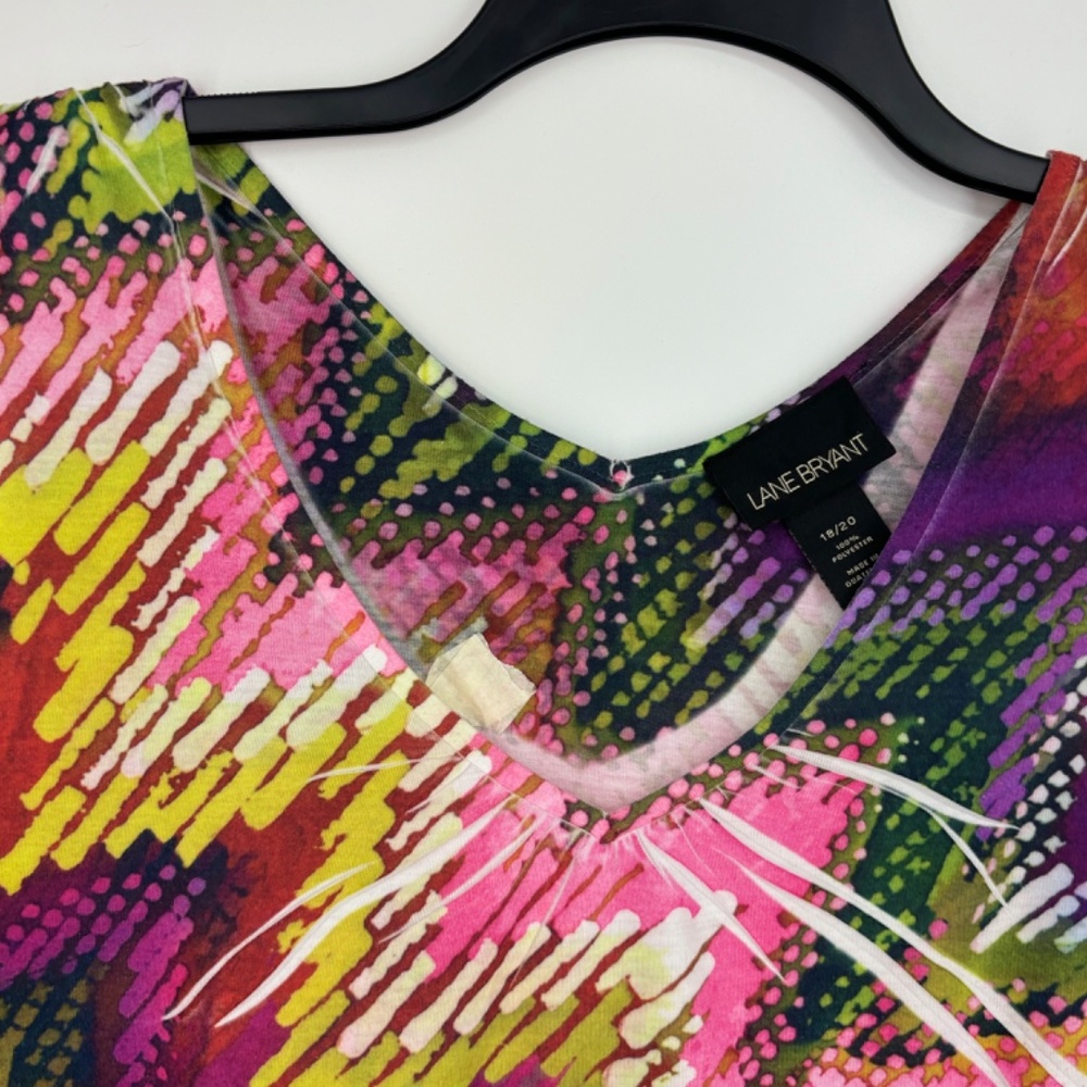 Lane Bryant Womens 18 20 Printed Tank Top V-Neck Multi Color Geometric Polyester - Picture 3 of 8